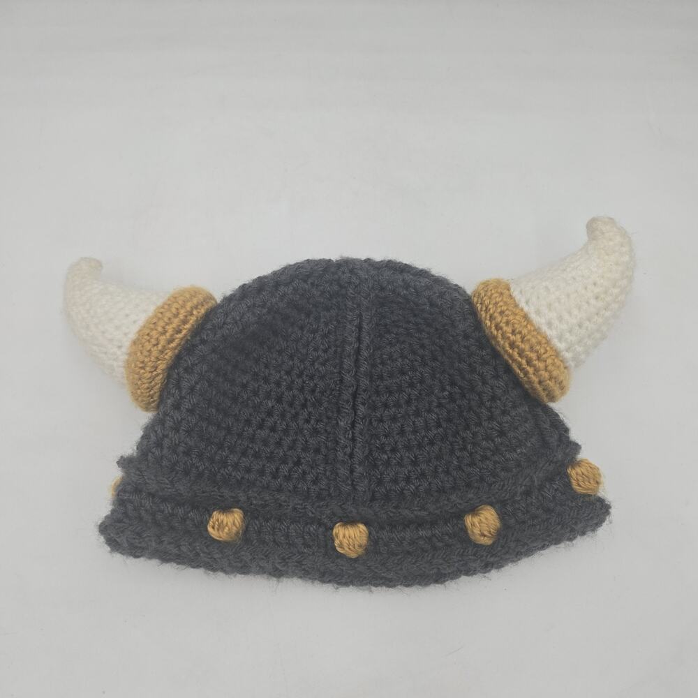 Handmade Baby Crocheted Viking Horn Helmet Hat Cosplay Costume 6-12 Months